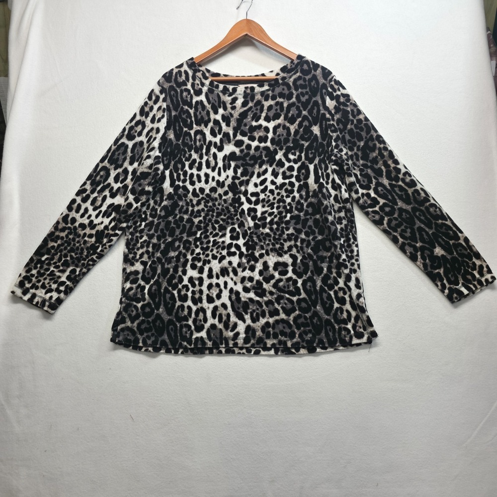 White‎ Stag Women's Leopard Print Long Sleeve Pullover Top Size 2XL